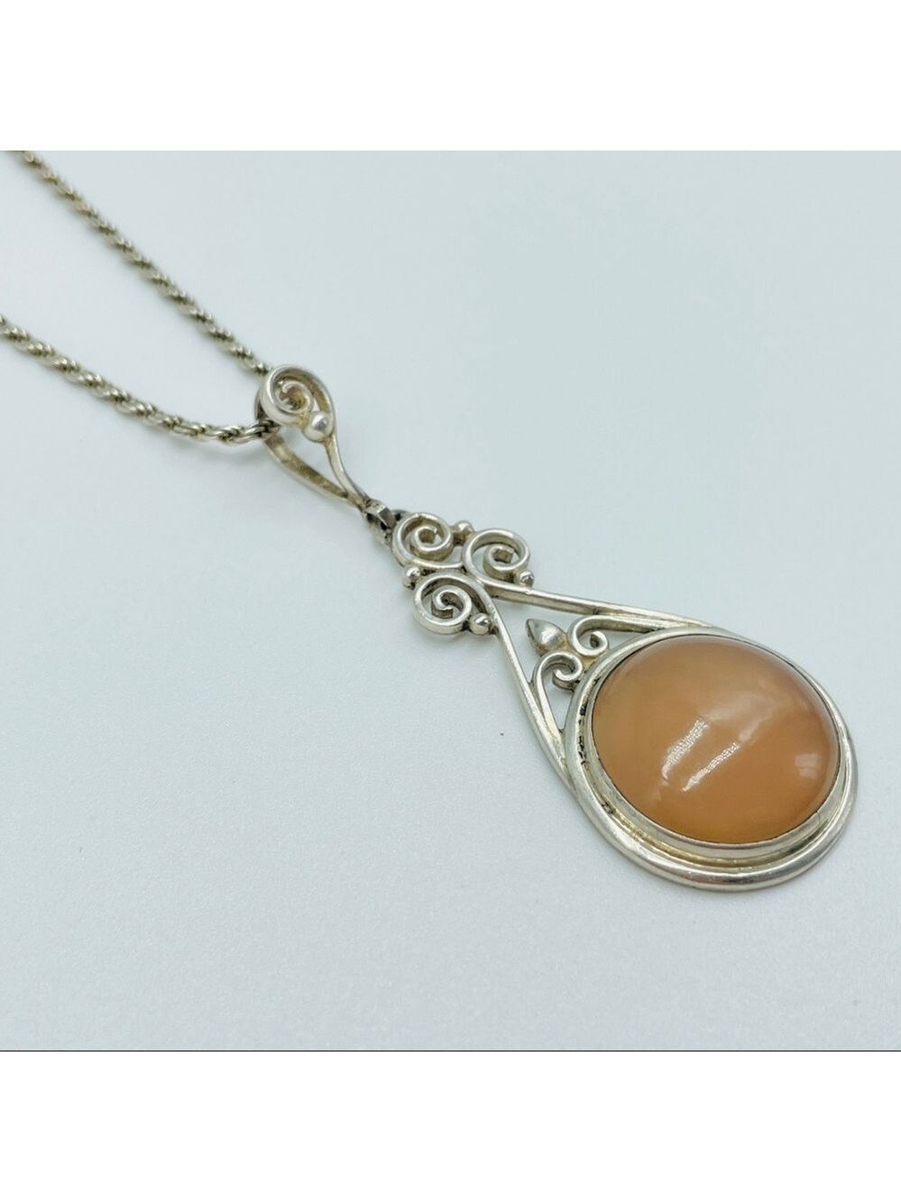 PTI NEPAL Pink Chalcedony Sterling Silver Pendant Vintage Necklace - Picture 2 of 7